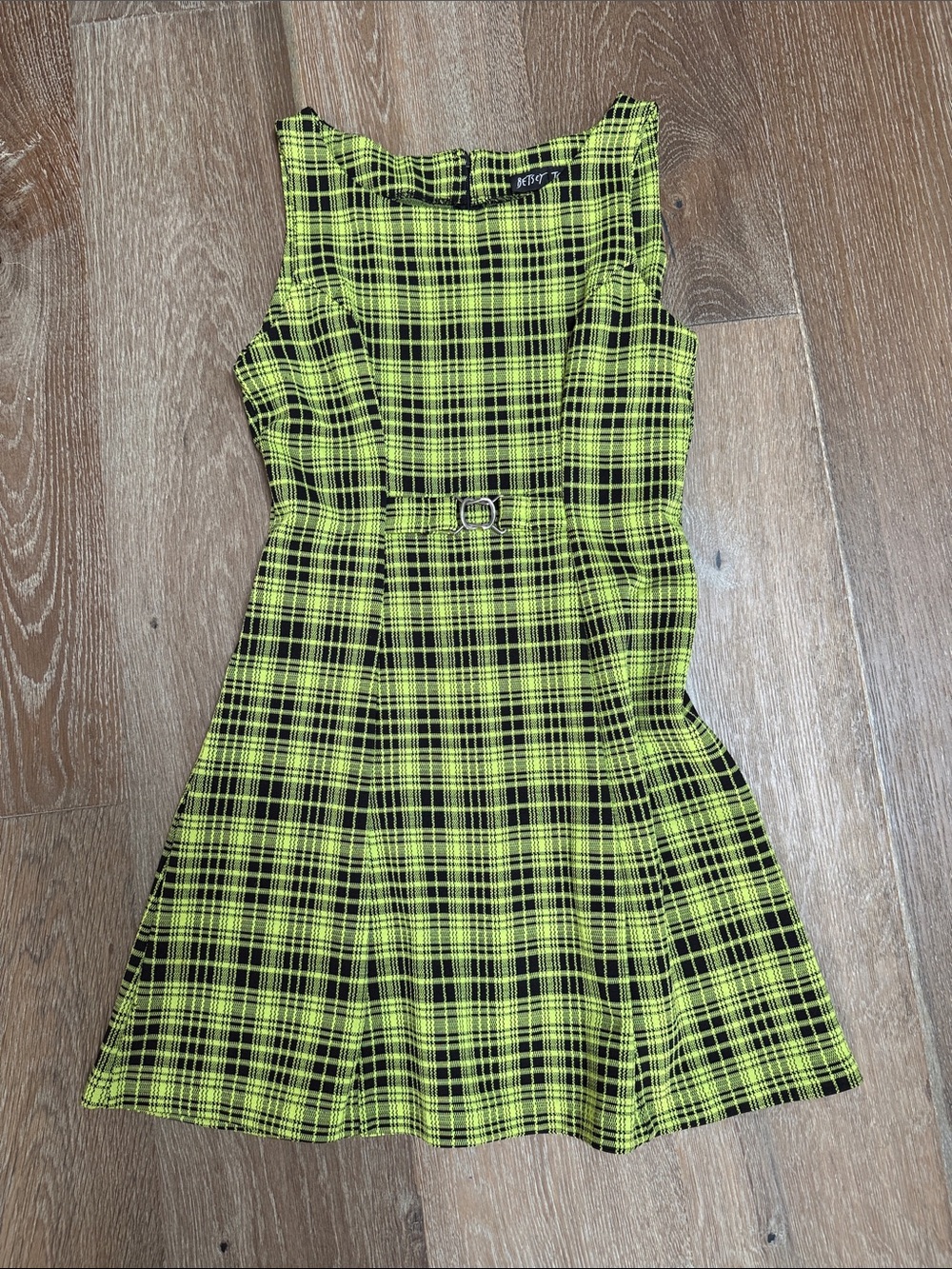 Pristine vintage Betsy Johnson plaid green and black dress